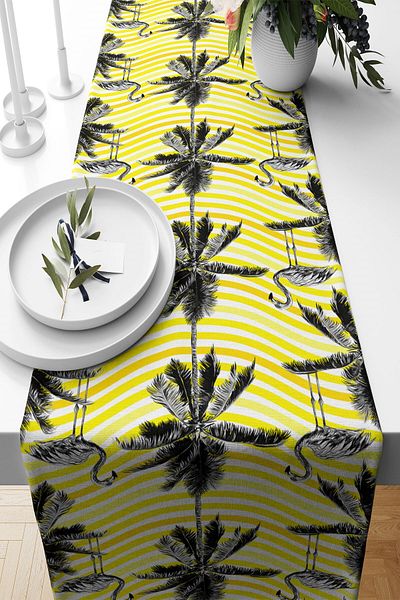 on the clouds Flamingo Patterned Tropical Ranir - Stain and Resistant Fabric Living Room Kitchen Table Runner