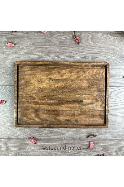 Step and Maker Natural Wooden Cheese And Presentation Plate Rectangular - Pine Wood