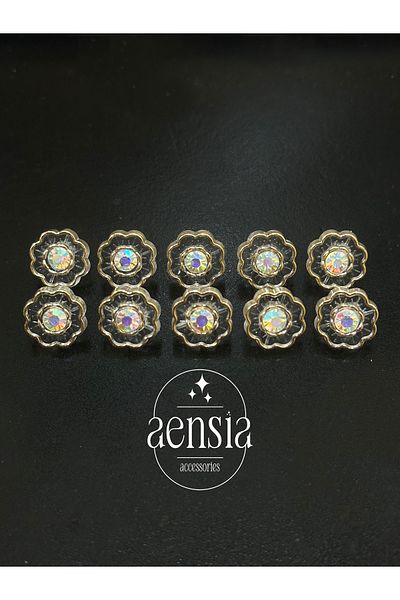 aensia GolD Wrap-arounD Transparent Rhinestone Flower MoDel Plastic Shirt Button - 1.27 Cm, Pack of 10