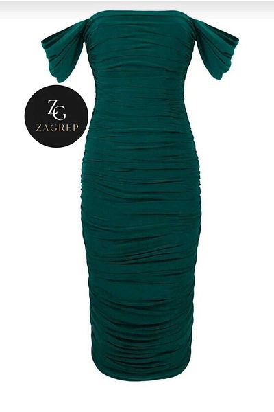 Zagrep Μίντι φόρεμα Emerald Green Silk Jersey - Πλήρης επένδυση και μανίκια