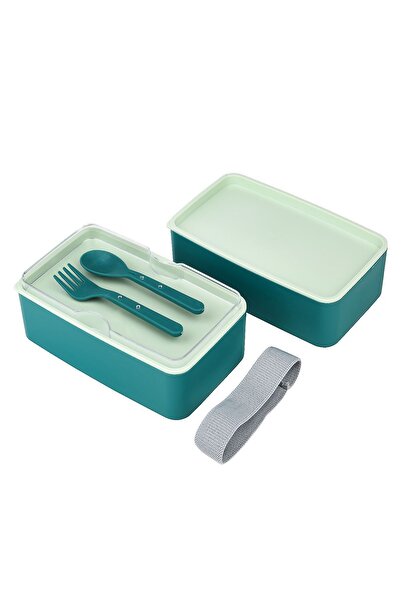 Calke Green Feeding Bowl - 2-Layer Food Storage with Adjustable Fork and Spoon