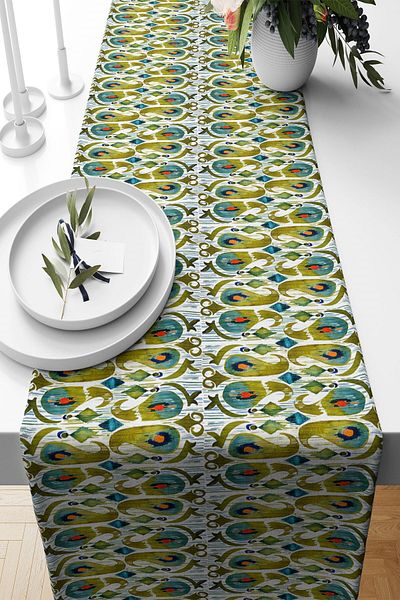 on the clouds Ethnic Green Shawl Pattern Stain Runner - Διαφορετικά μοντέλα για τραπέζι κουζίνας σαλονιού