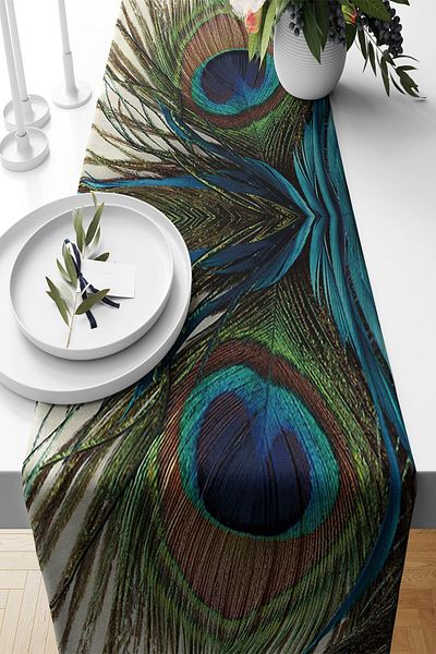 on the clouds Πολύχρωμο Peacock Feather - Αδιάβροχο ύφασμα Τραπέζι κουζίνας σαλονιού