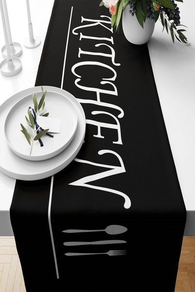 linazaitun Black Simple Stylish Kitchen Written Stain Resistant Fabric Living...