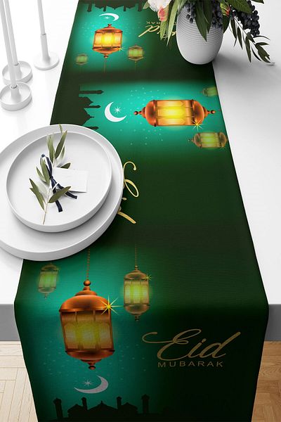 on the clouds Eid Mubarak Ramadan Lantern Crescent - Αδιάβροχο ύφασμα Τραπέζι κουζίνας σαλονιού