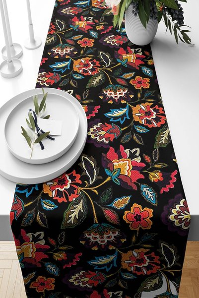 linazaitun Black Mandala Stain Resistant Fabric Living Room Kitchen Table Cha...