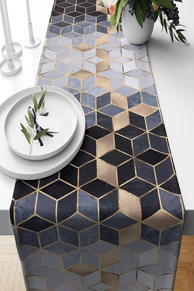 farbala Țesătură rezistentă la pete cu model Honeycomb Sufragerie Bucătărie Masă Diverse Rander Modele Runner