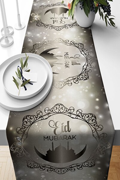 Pelangi Gümüş Eid Mubarak Ramazan Gökyüzü Leke Tutmaz Kumaş Salon Mutfak Masa...