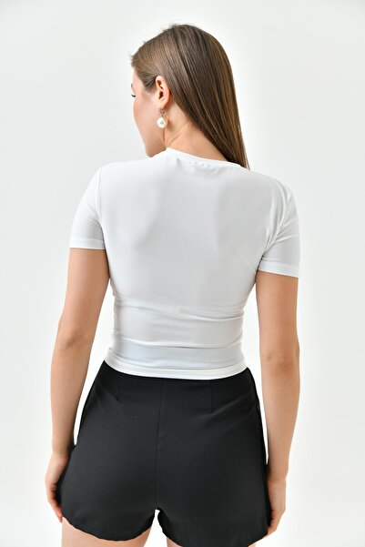 WOMAN VISION Základní halenka Ecru Sandy Fabric s krátkým rukávem – Gather Design 12244