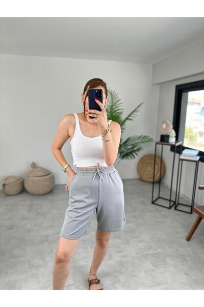 Betül Babacan Gray Modal Fabric - Elastic Waist Shorts