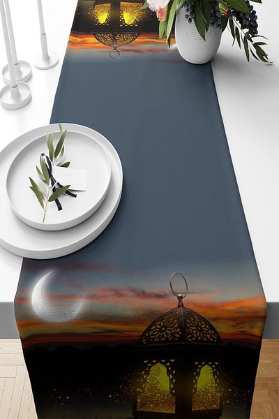 on the clouds Ramadan Lantern - Crescent Moon Model Tesatura rezistenta Living Bucatarie Masa Runner
