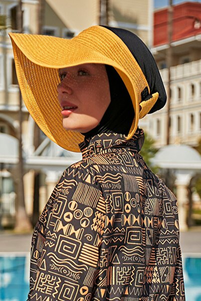 Remsa Mayo Remsa Foldable Visor Straw Hat with Bow Sunscreen Visor Rş-78 Yellow