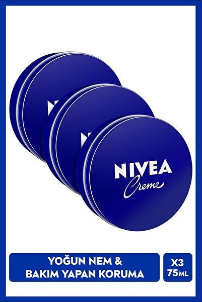 NIVEA Creme 75ml, Bakım Yapan Koruma, Uzun Süreli Yoğun Nemlendirici, El Yüz ve Vücut, X3 Adet