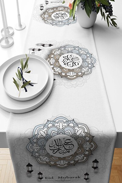 Pelangi Eid Mubarak Beyaz Ramazan Temalı Leke Tutmaz Kumaş Salon Mutfak Masa ...