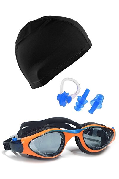 Tosima Pro Silicone Swimming Goggles and Lycra Bonnet Earplugs and Nose Clip ...