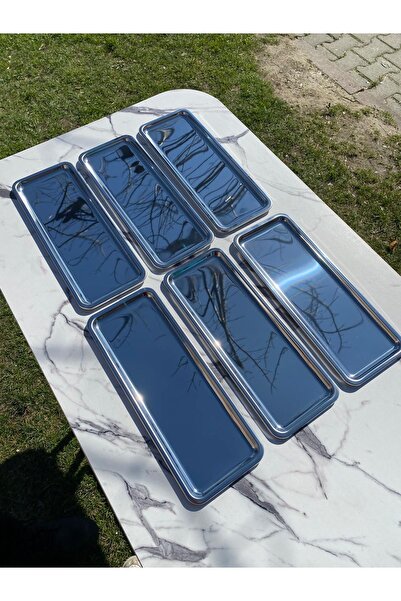 NEWTREND Züccaciye Luxury 6-Piece Silver Stainless Steel Colored Baton - Tea, Coffee Decorative Presentation, Serving Tray