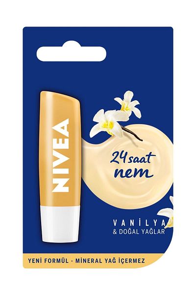 NIVEA Vanilla Lip Care Cream 4,8gr,24 Hour Moisture,Vanilla Scent,Natural Oils,Lip Care All Day