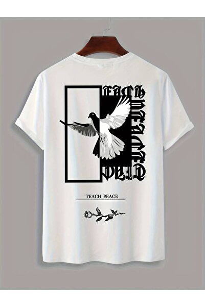 NoVibe Tricou cu mânecă scurtă unisex imprimat Teach Peace - 100% bumbac