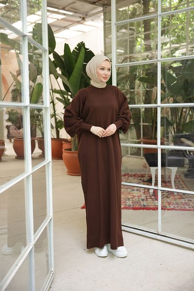 Nissra Ankanoor Bitter Brown Raglan Sleeve Comfortable Fit Knitwear Dress Anka 257007