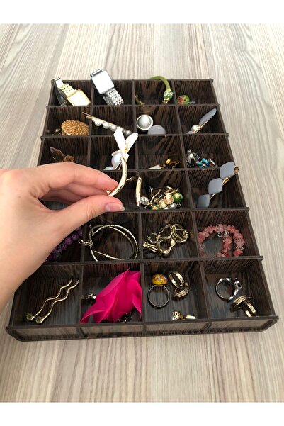 Genel Markalar Doğal Ahşap Çekmece İçi 24 Bölmeli Takı Sergileme Kutu Tablası