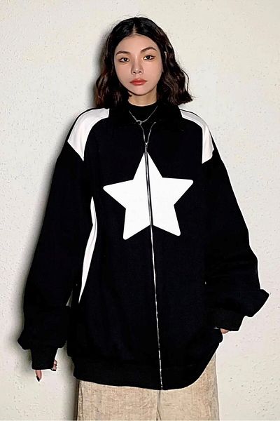 EFBUTİK Black Charcoal Filled Star Unisex Cardigan