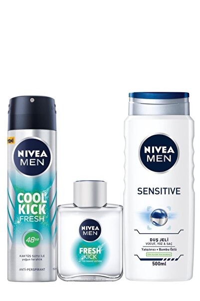 NIVEA Cool Kick Fresh Deodorant 150 Ml+cool K Fresh Aftershave Losyon 100ml+sensitive Duş Jeli 500ml