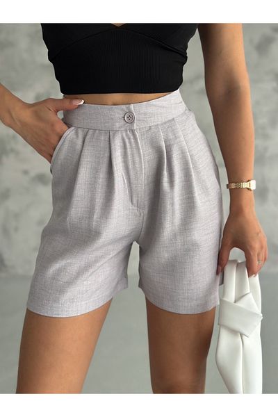 Winmoda34 Linen Trend 2 Pocket Women's Shorts