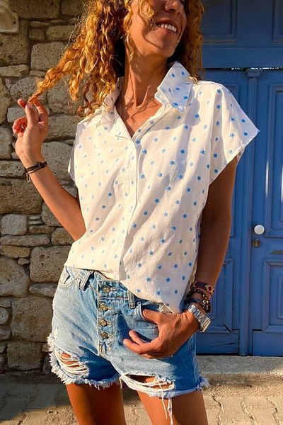 Güneşkızı Cămașă de damă cu broderie Blue Star - fără mâneci, largi BST3622