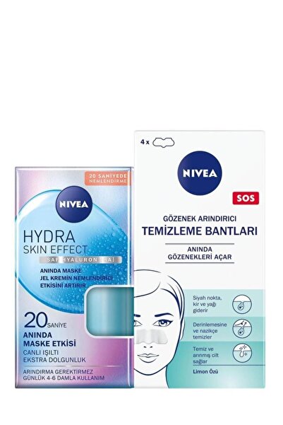 NIVEA Hydra Skin Effect 20 Saniyede Anında Maske Siyah Nokta & T-bölgesi Temizleyici Bant 4 Adet