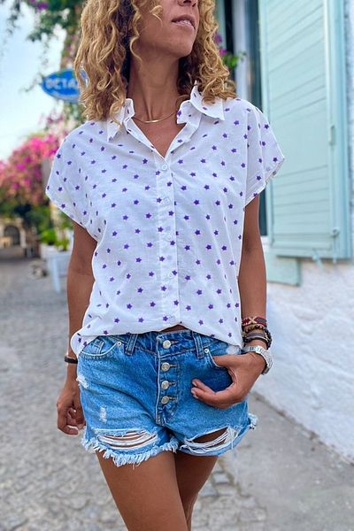 Güneşkızı Cămașă de damă cu broderie Purple Star - fără mâneci, largi, BST3622
