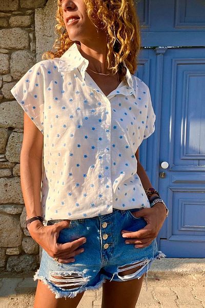 Güneşkızı Cămașă de damă cu broderie Blue Star - fără mâneci, largi BST3622