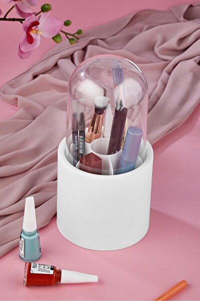 Bayev Tim Set of 2 White Makeup Brush and Cosmetic Organizer Hygienic Organizer Box with Transparent Lid