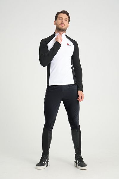 PEUR RIDER SHOP Tricou cu mânecă lungă pentru bărbați, cu mânecă neagră, cu garnitură albă, cu fermoar