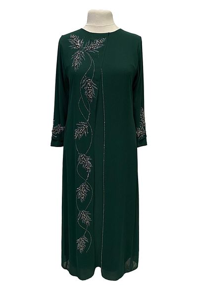 Giyinen Mağazaları Emerald Green Elegance Stylish Stone Embroidered Evening Dress