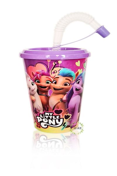Calke Pony Licensed Accordion Soft Drink Glass with Straw and Lid 400 ML BpA Free