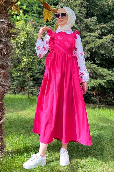 TOFİSA Fukszia színű női ingruha - sima nyakú - 10510