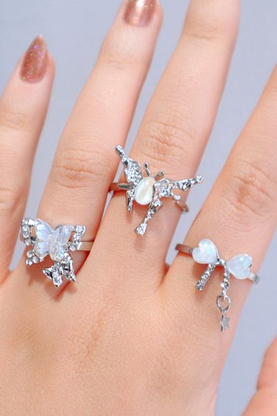 EFBUTİK Vintage Stone - Breathable Butterfly and Luxury Ring Set of 3
