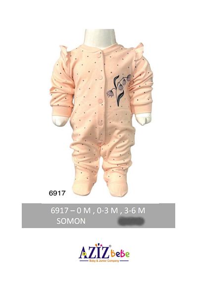 Aziz Bebe 0-3-6 Months Size Floral Patterned Jumpsuit with Snap Fasteners - Booties and Feet