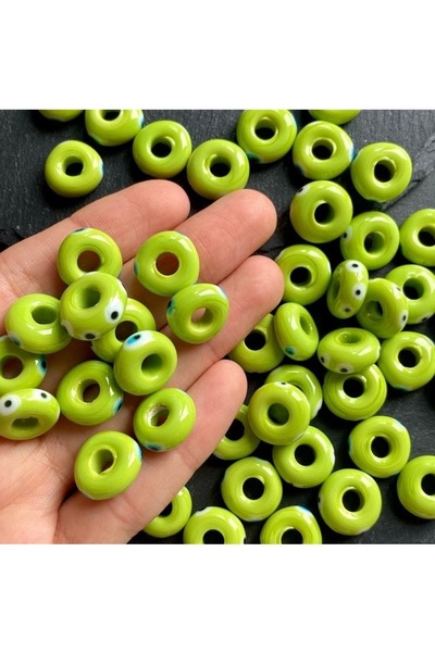 ella'nın çarşısı Отворено зелено масивно муранско стъкло - кръгла мъниста с м...