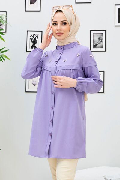 TOFİSA تونيك نسائي أرجواني، رقبة مستقيمة - 10766