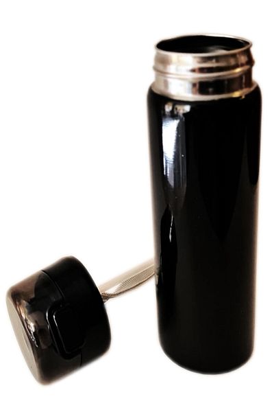 Calke Steel Flask Stainless, Odor-Free, BPA Free, Black with Straw