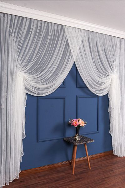 elision home Ecru Lace Mesh Double Breasted Curtain, 250x260cm, 1/4, Elısıon7085