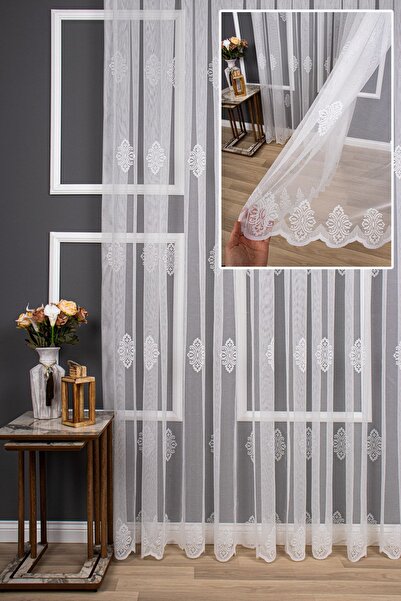 elision home Yeni Serpme Damaks Desen Örme Tül Perde, 200x250, Normal Pile, 1...