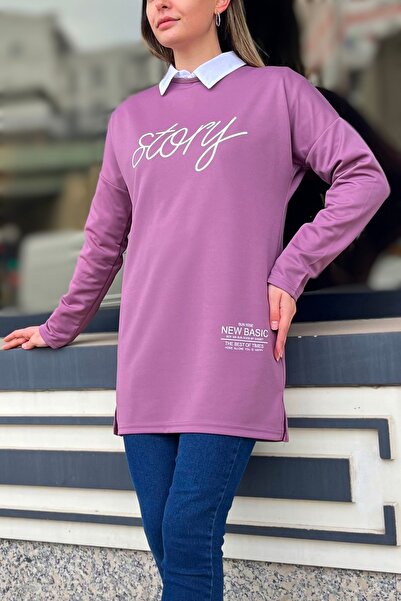 TOFİSA Lilac Women's Tunic - Plain Crew Neck - 11414