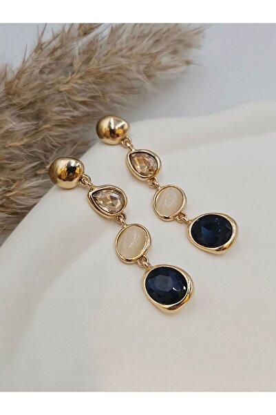 YUGENCONCEPT فستان سهرة من سلسلة خاصة مرصعة باللون الأزرق الداكن - أقراط لينو