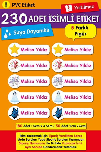 HediyeHanesi Kişiye Özel İsimli Defter Kalem Okul Etiketi, Yırtılmaz PVC Etik...