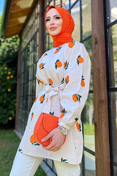 TOFİSA Orange Women's Tunic - Plain Crew Neck - 11551