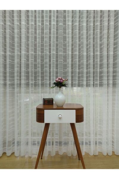 elision home Transverse Striped Skirt End Patterned Tulle Curtain, 350x250, Sparse Pleat, 1/2