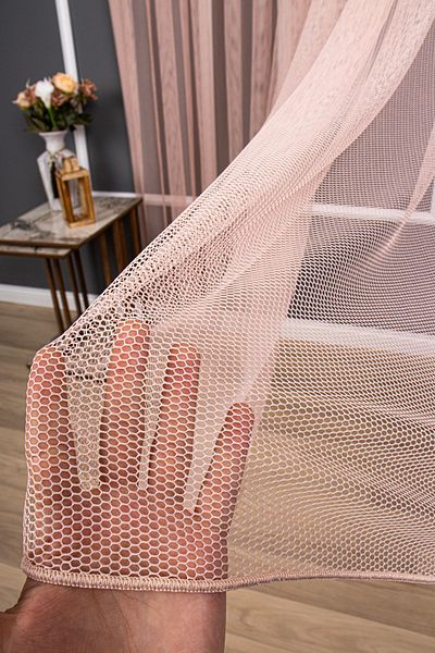 elision home Modern Pattern Knitted Plain Tulle Curtain, 350x270, Tight Pleat, 1/3