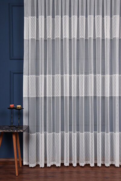 elision home Спортивні тюлеві штори з горизонтальними смугами, 200x250 см, 1/2 рідкі складки, Elısıon05201